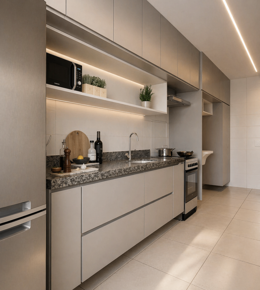 Cozinha gourmet do apartamento C do Edifício Ferrara