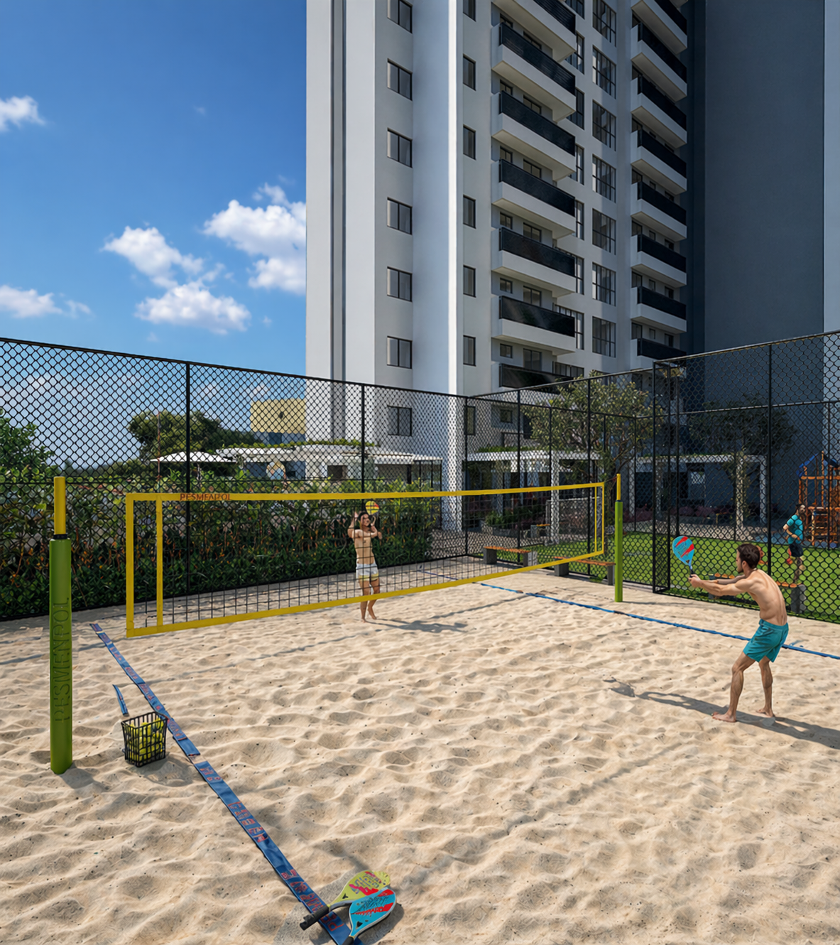 Quadra de beach tennis do Edifício Ferrara