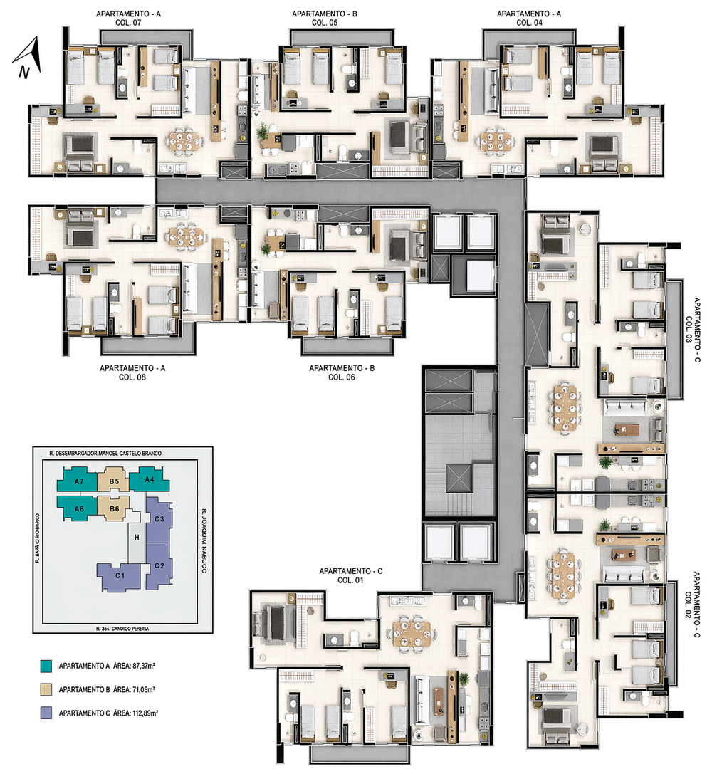 Planta do pavimento tipo do Edifício Ferrara